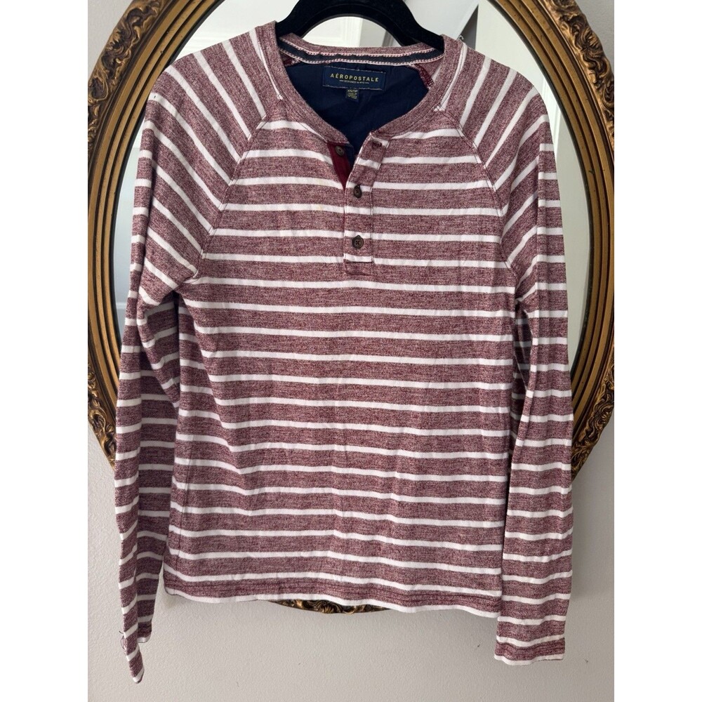 Aeropostale Men’s X-small Maroon And White Striped Long Sleeve
